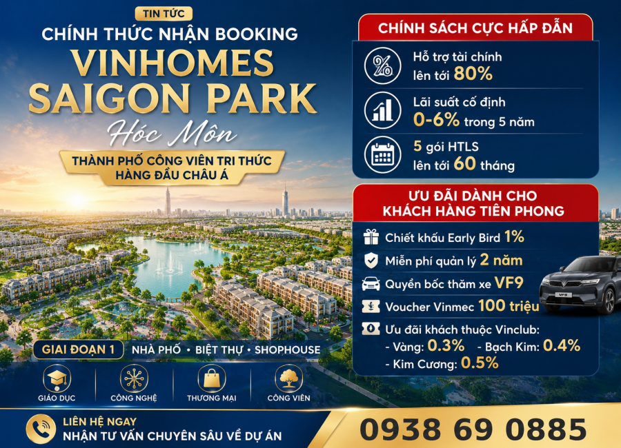 CHÍNH THỨC NHẬN BOOKING VINHOMES SAIGON PARK HÓC MÔN – THÀNH PHỐ CÔNG VIÊN TRI THỨC HÀNG ĐẦU CHÂU Á